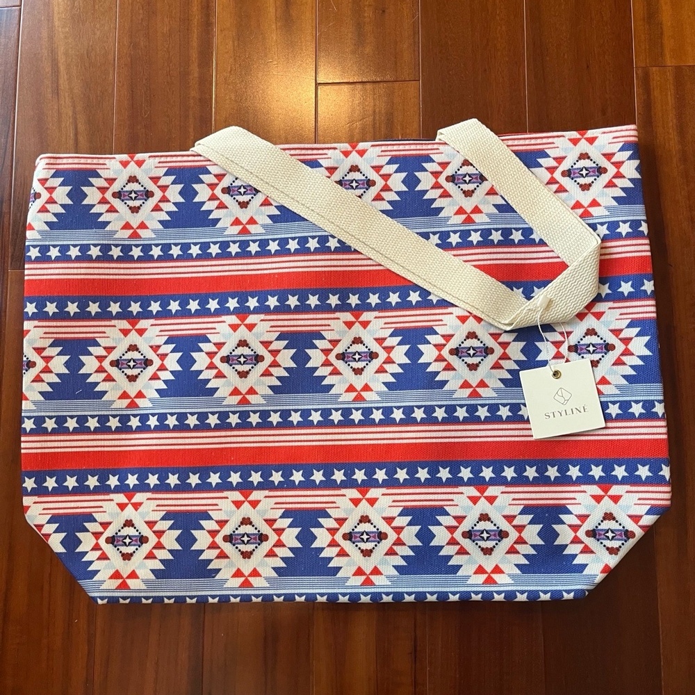 New NWT Styline Americana Tote‎ Bag Aztec Southwest Red White Blue Large Purse